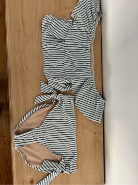 Albion Navy and White Striped Bikini Set